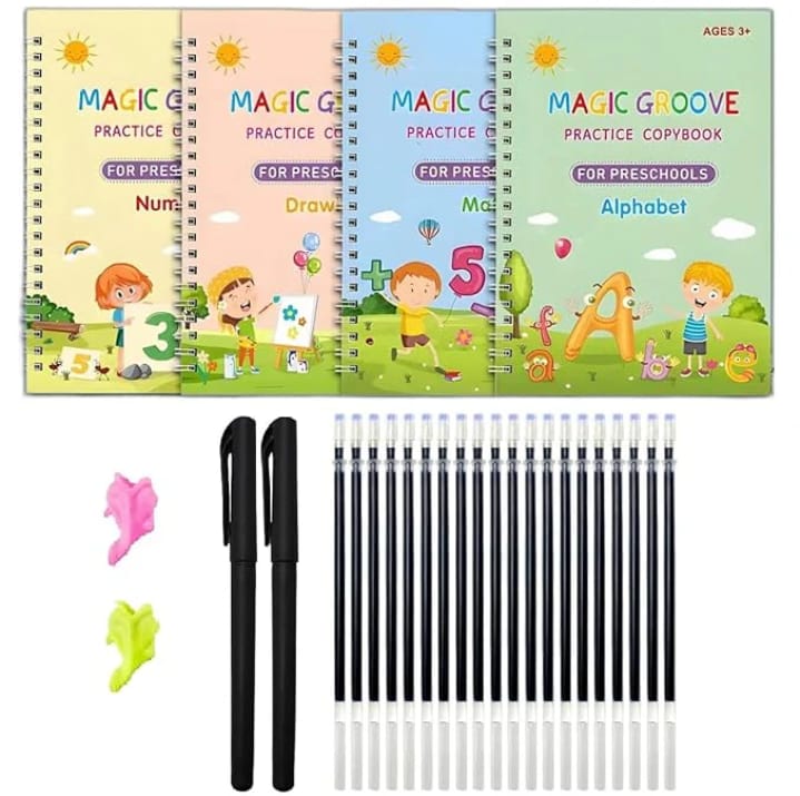 Magic Practice Copybook (4 BOOKS,1 PEN,1 GRIP,10 REFILL)